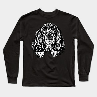 Jessie the Spaniel Dog Linoprint on Purple Backgriund Long Sleeve T-Shirt